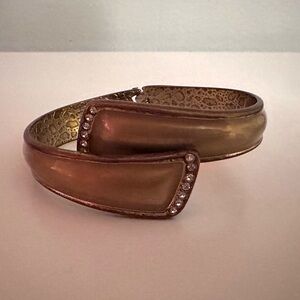 Vintage Hinged Bracelet, Gold Tone With Diamond Accents